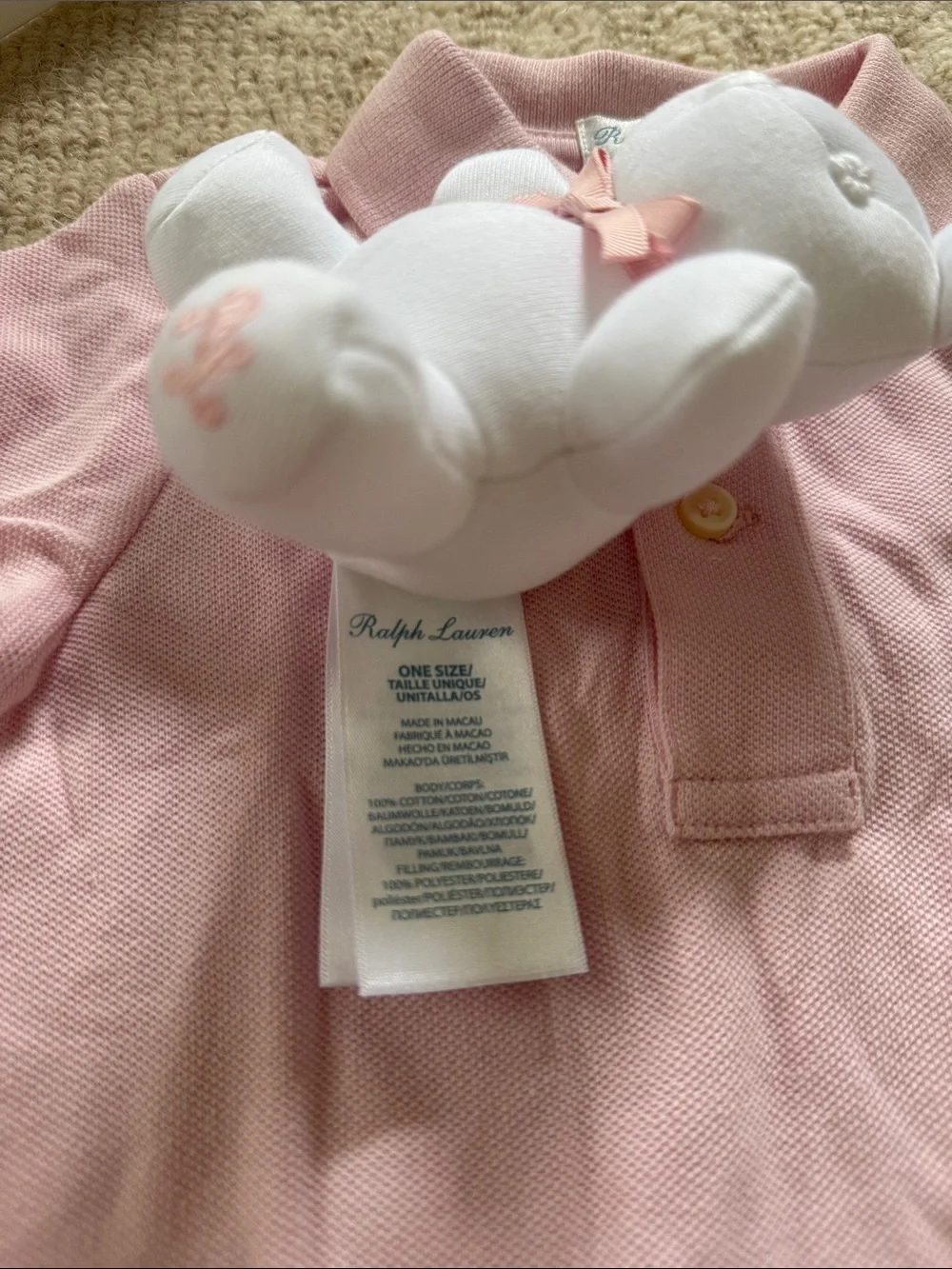 Ralph Lauren Baby's First Polo White Bear with Pink Knit Polo Gift Set